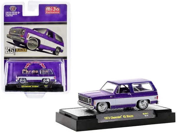 1973 Chevrolet K5 Blazer Purple Metallic and White Limited Edition to 6600 pieces Worldwide 1/64 Diecast Model Car by M2 Machines #1