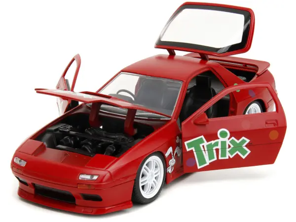 1985 Mazda RX-7 RHD (Right Hand Drive) Red with Graphics and Trix Rabbit Diecast Figure "Trix Cereal" "Hollywood Rides" Series 1/24 Diecast Model Car by Jada #2
