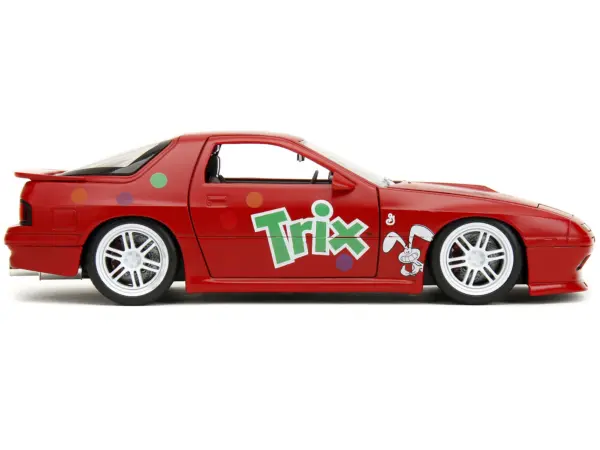 1985 Mazda RX-7 RHD (Right Hand Drive) Red with Graphics and Trix Rabbit Diecast Figure "Trix Cereal" "Hollywood Rides" Series 1/24 Diecast Model Car by Jada #3