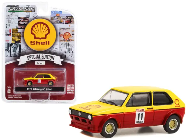 1978 Volkswagen Rabbit #11 Pro Rally Yellow and Red "Shell Oil" "Shell Oil Special Edition" Series 1 1/64 Diecast Model Car by Greenlight #1