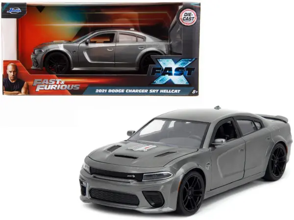 2021 Dodge Charger SRT Hellcat Gray Metallic "Fast X" (2023) Movie "Fast & Furious" Series 1/24 Diecast Model Car by Jada #1