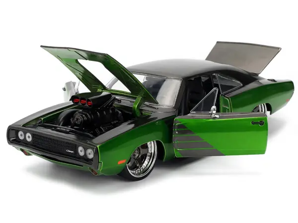 1970 Dodge Charger R/T Dark Gray Metallic and Green Metallic with Dark Gray Stripes "Bigtime Muscle" Series 1/24 Diecast Model Car by Jada #2