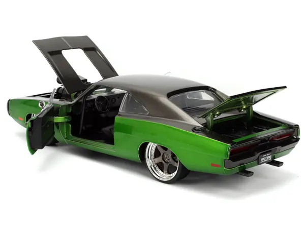 1970 Dodge Charger R/T Dark Gray Metallic and Green Metallic with Dark Gray Stripes "Bigtime Muscle" Series 1/24 Diecast Model Car by Jada #5
