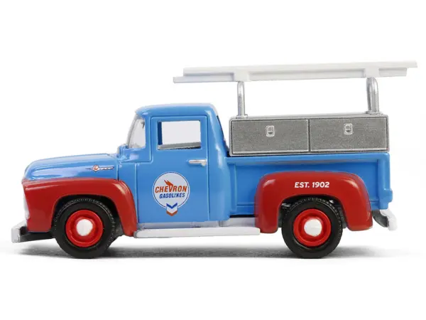 1956 Ford F-100 Pickup Truck with Tool Boxes and Ladders "Chevron" Blue and Red "Chevron Special Edition" Series 1 1/64 Diecast Model Car by Greenlight #2