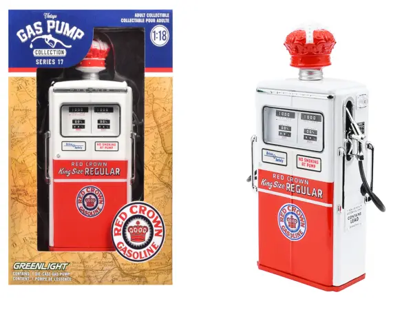1954 Tokheim 350 Twin Gas Pump "Red Crown Gasoline" White and Red "Vintage Gas Pumps" Series 17 1/18 Diecast Replica by Greenlight #1