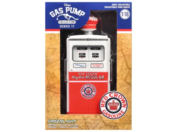 1954 Tokheim 350 Twin Gas Pump "Red Crown Gasoline" White and Red "Vintage Gas Pumps" Series 17 1/18 Diecast Replica by Greenlight #3