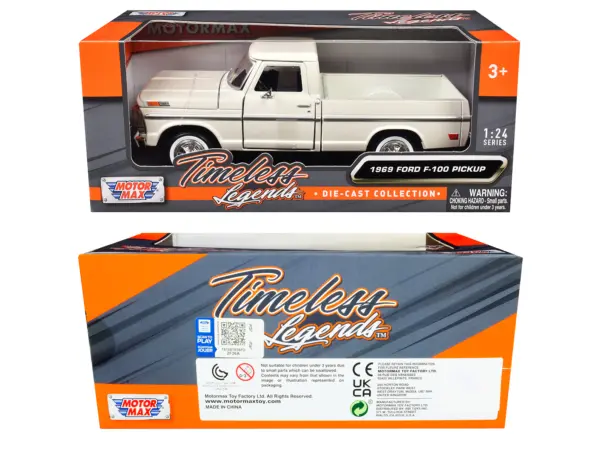 1969 Ford F-100 Pickup Truck Cream "Timeless Legends" Series 1/24 Diecast Model Car by Motormax #3