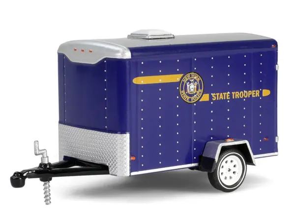 2001 Jeep Cherokee "New York State Police" Blue with Yellow Stripes and Small Cargo Trailer "Hot Pursuit Hitch & Tow" Series 1 1/64 Diecast Model Cars by Greenlight #5