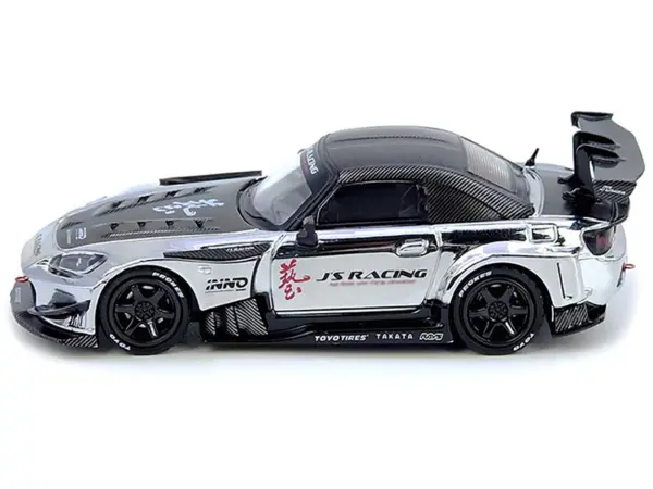 Honda S2000 RHD (Right Hand Drive) "J's Racing" Chrome Silver with Carbon Hood and Top with Graphics "Tokyo Auto Salon Hong Kong 2025 Event Edition" 1/64 Diecast Model Car by Inno Models #2