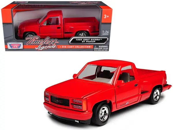 1992 GMC Sierra GT Red Pickup Truck 1/24 Diecast Model by Motormax #1