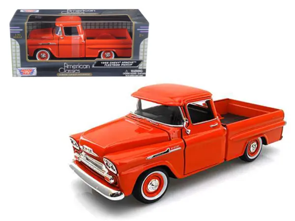1958 Chevrolet Apache Fleetside Pickup Truck Orange 1/24 Diecast Model Car by Motormax #1