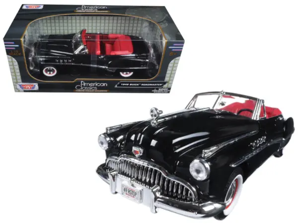 1949 Buick Roadmaster Black with Red Interior 1/18 Diecast Model Car by Motormax #1