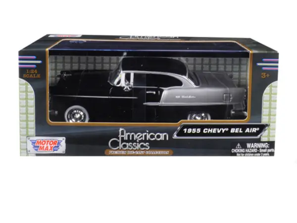 1955 Chevrolet Bel Air Black and Silver 1/24 Diecast Model Car by Motormax #3