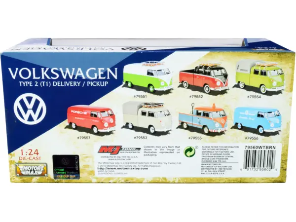 Volkswagen Type 2 (T1) Pickup White and Yellow with Wood Paneling with Surfboard 1/24 Diecast Model Car by Motormax #3