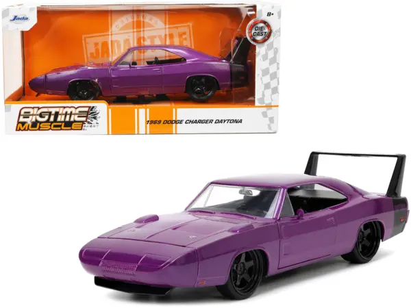 1969 Dodge Charger Daytona Purple Metallic with Black Tail Stripe "Bigtime Muscle" Series 1/24 Diecast Model Car by Jada #1