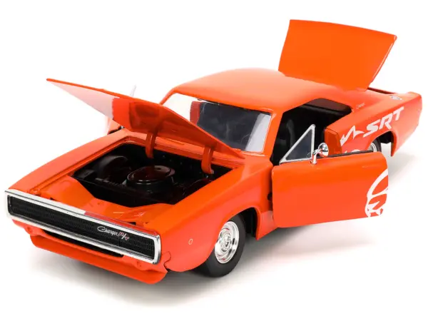 1968 Dodge Charger R/T SRT Orange with White Stripes and Graphics "Bigtime Muscle" Series 1/24 Diecast Model Car by Jada #2