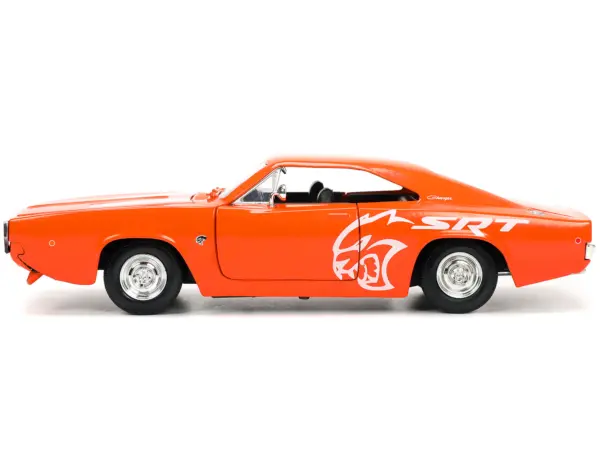1968 Dodge Charger R/T SRT Orange with White Stripes and Graphics "Bigtime Muscle" Series 1/24 Diecast Model Car by Jada #3