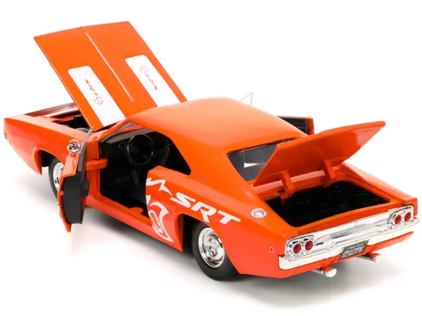 1968 Dodge Charger R/T SRT Orange with White Stripes and Graphics "Bigtime Muscle" Series 1/24 Diecast Model Car by Jada #4