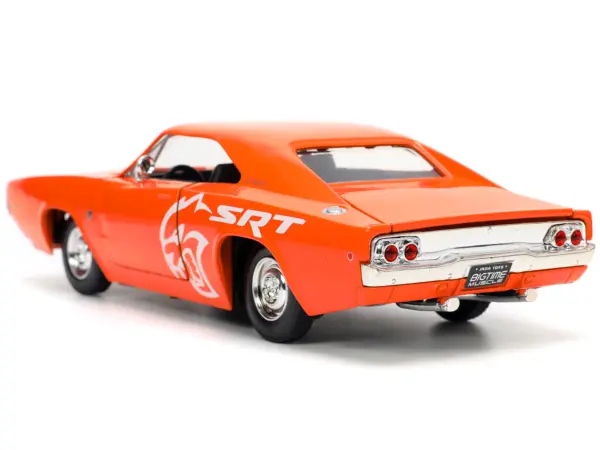 1968 Dodge Charger R/T SRT Orange with White Stripes and Graphics "Bigtime Muscle" Series 1/24 Diecast Model Car by Jada #5