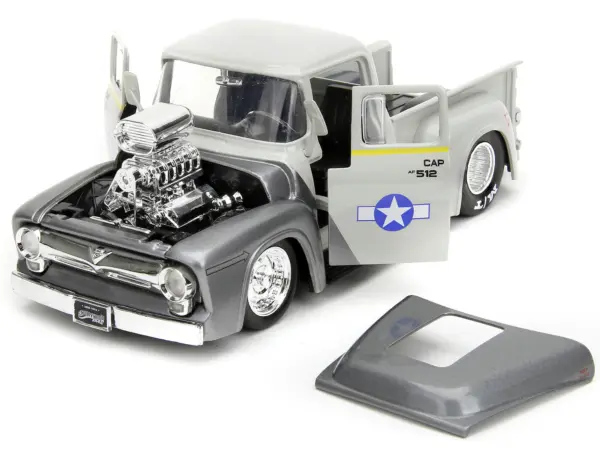 1956 Ford F-100 Pickup Truck Tan and Gray Metallic and Guile Diecast Figure "Street Fighter" Video Game "Anime Hollywood Rides" Series 1/24 Diecast Model Car by Jada #2