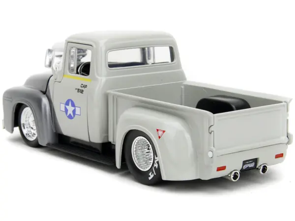1956 Ford F-100 Pickup Truck Tan and Gray Metallic and Guile Diecast Figure "Street Fighter" Video Game "Anime Hollywood Rides" Series 1/24 Diecast Model Car by Jada #4
