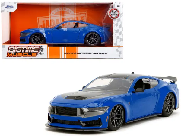 2024 Ford Mustang Dark Horse Blue Metallic with Black and Gray Stripes "Bigtime Muscle" Series 1/24 Diecast Model Car by Jada #1