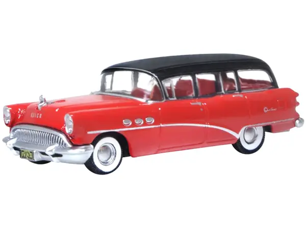 1954 Buick Century Estate Wagon Matador Red and Carlsbad Black with Red Interior 1/87 (HO) Scale Diecast Model Car by Oxford Diecast #2