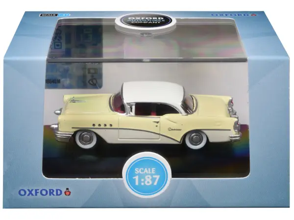 1955 Buick Century Condor Yellow and Dover White with Red Interior 1/87 (HO) Scale Diecast Model Car by Oxford Diecast #3