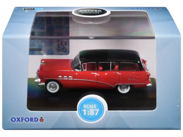 1954 Buick Century Estate Wagon Matador Red and Carlsbad Black with Red Interior 1/87 (HO) Scale Diecast Model Car by Oxford Diecast #3