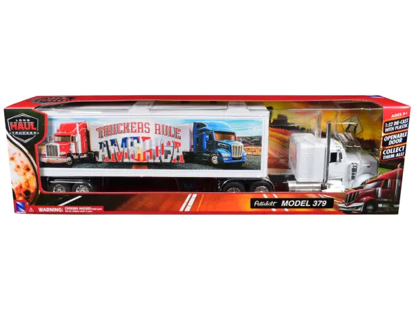 Peterbilt 379 Truck White with Dry Van Trailer "Truckers Rule America" "Long Haul Truckers" Series 1/32 Diecast Model by New Ray #3