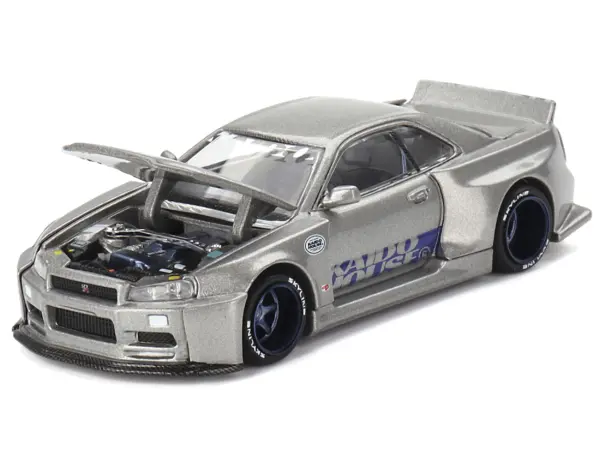 Nissan Skyline GT-R (R34) "Kaido Works Shinjuku V1" RHD (Right Hand Drive) Silver Metallic (Designed by Jun Imai) "Kaido House" Special 1/64 Diecast Model Car by Mini GT #2