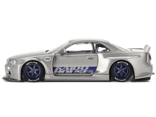 Nissan Skyline GT-R (R34) "Kaido Works Shinjuku V1" RHD (Right Hand Drive) Silver Metallic (Designed by Jun Imai) "Kaido House" Special 1/64 Diecast Model Car by Mini GT #4