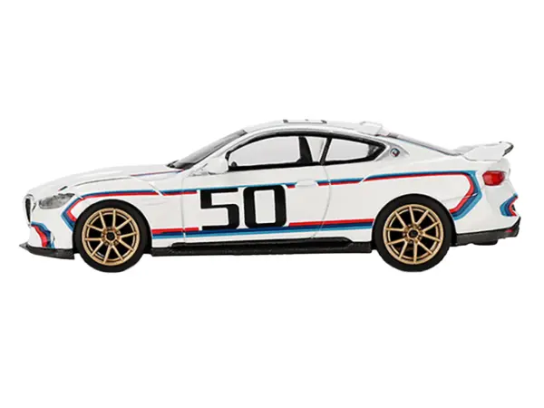 BMW 3.0 CSL #50 White with Blue and Red Stripes and Gold Wheels Limited Edition 1/64 Diecast Model Car by Mini GT #2