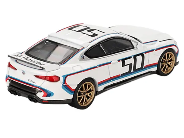 BMW 3.0 CSL #50 White with Blue and Red Stripes and Gold Wheels Limited Edition 1/64 Diecast Model Car by Mini GT #3