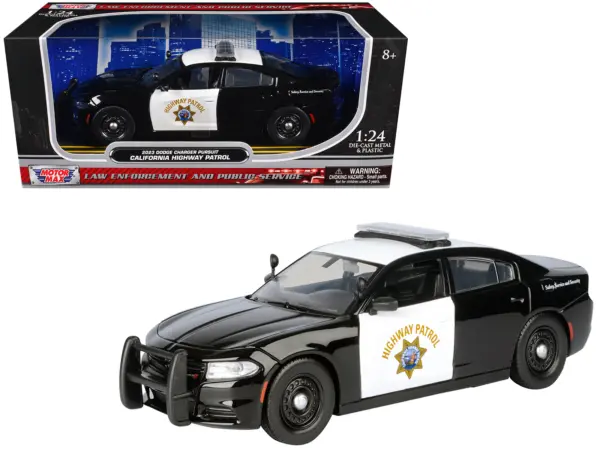 2023 Dodge Charger Pursuit Police Car "California Highway Patrol" Black and White "Law Enforcement and Public Service" Series 1/24 Diecast Model Car by Motormax #1