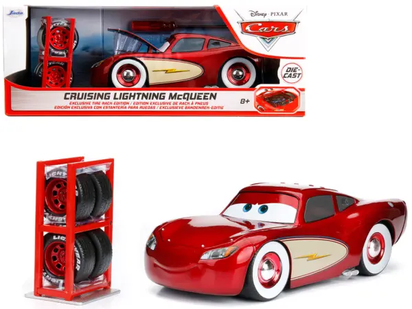 Cruising Lightning McQueen Red Metallic with Extra Wheels Disney & Pixar "Cars" Movie "Hollywood Rides" Series Diecast Model Car by Jada #1