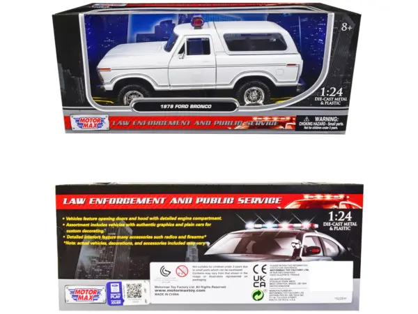 1978 Ford Bronco Police Car Unmarked White "Law Enforcement and Public Service" Series 1/24 Diecast Model Car by Motormax #3