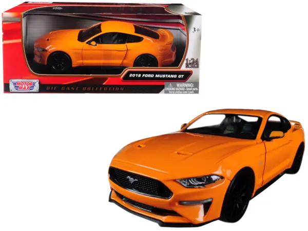 2018 Ford Mustang GT 5.0 Orange with Black Wheels 1/24 Diecast Model Car by Motormax #1
