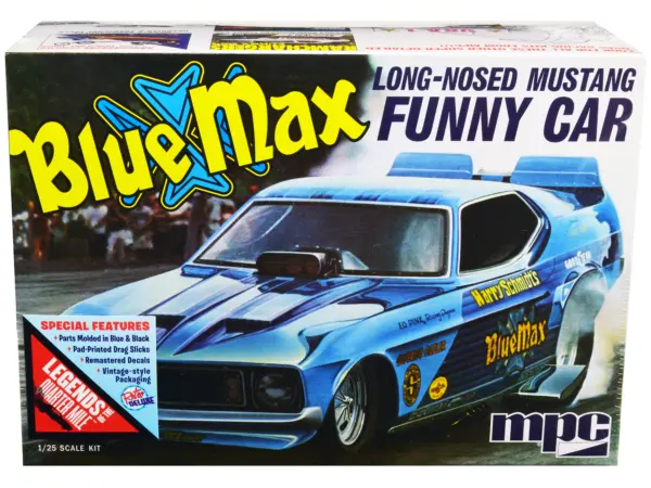 Skill 2 Model Kit "Blue Max" Long Nose Mustang Funny Car 1/25 Scale Model Car by MPC #1