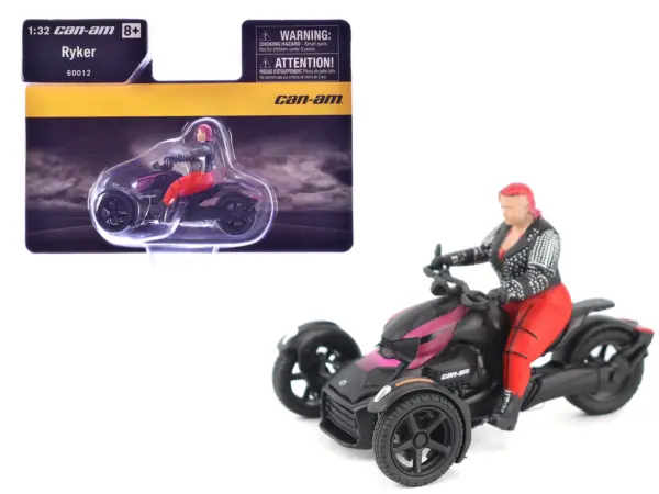 Can-Am Ryker 3-Wheel Motorcycle Pink Punk and Black with Driver Figure 1/32 Diecast Model by BRP Models #1