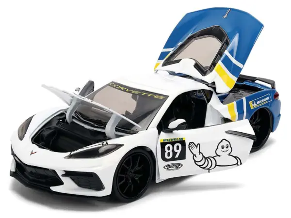 2020 Chevrolet Corvette Stingray C8 #89 "Michelin" White with Yellow and Blue Stripes "Bigtime Muscle" Series 1/24 Diecast Model Car by Jada #2