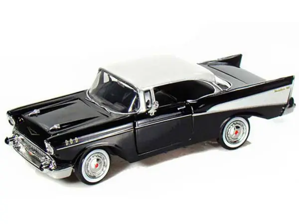 1957 Chevrolet Bel Air Black with White Top 1/24 Diecast Model Car by Motormax #2