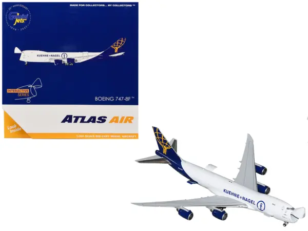 Boeing 747-8F Commercial Aircraft "Atlas Air - Kuehne+Nagel" (N862GT) White with Blue Tail "Interactive Series" 1/400 Diecast Model Airplane by GeminiJets #1