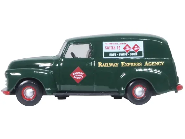 1950 Chevrolet Panel Van "Railway Express Agency" Dark Green 1/87 (HO) Scale Diecast Model Car by Oxford Diecast #2