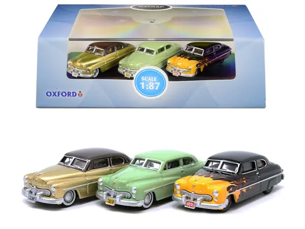 1949 Mercury Set of 3 Cars "70th Anniversary" 1/87 (HO) Scale Diecast Model Cars by Oxford Diecast #1