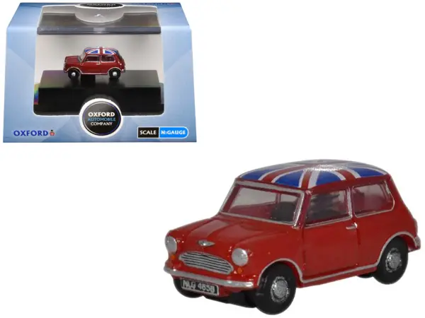 Austin Mini RHD (Right Hand Drive) Tartan Red with Union Jack Top 1/148 (N) Scale Diecast Model Car by Oxford Diecast #1