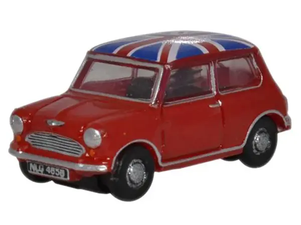 Austin Mini RHD (Right Hand Drive) Tartan Red with Union Jack Top 1/148 (N) Scale Diecast Model Car by Oxford Diecast #2