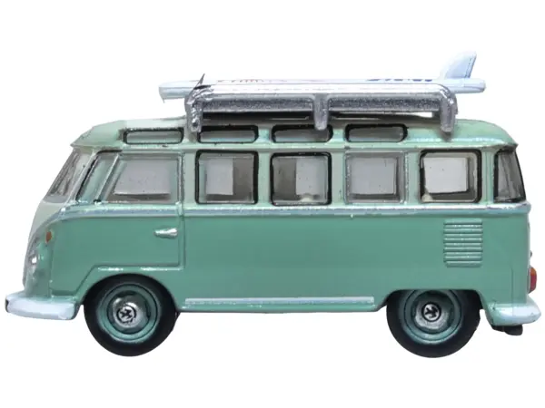Volkswagen T1 Samba Bus RHD (Right Hand Drive) Green Two-Tone with Surfboards on Roof Rack 1/148 (N) Scale Diecast Model Car by Oxford Diecast #2