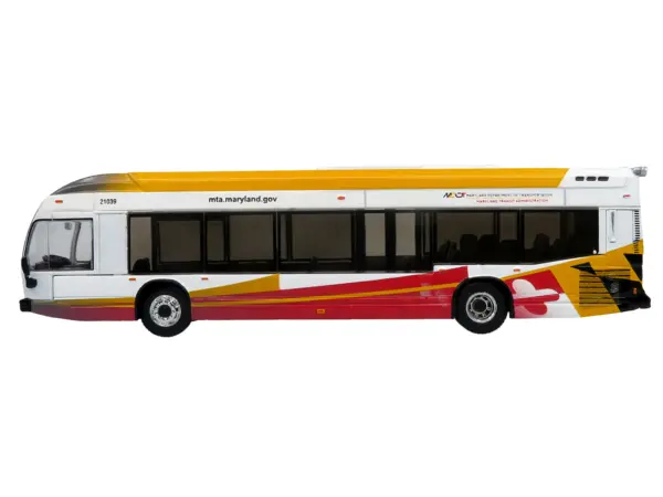 Nova Bus LFSH Hybrid Transit Bus "MTA Maryland" White with Red and Yellow Graphics "The Bus & Motorcoach Collection" Limited Edition to 504 pieces Worldwide 1/87 (HO) Diecast Model by Iconic Replicas #2