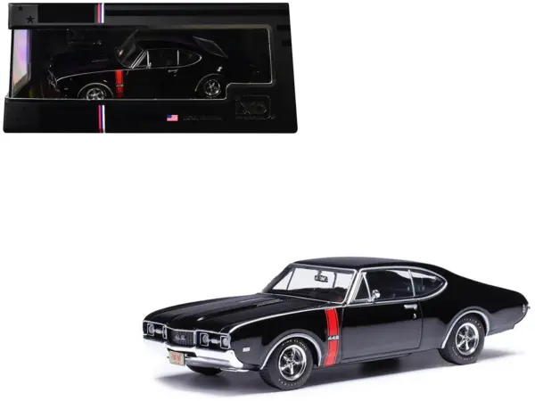 1970 Oldsmobile 442 W-30 Ebony Black with Red Stripes 1/43 Diecast Model by IXO Models #1